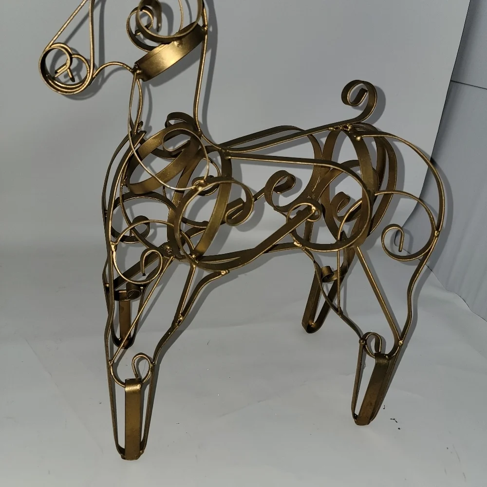 Large Metal Reindeer Gold Colored Christmas Bells on Antlers Estate